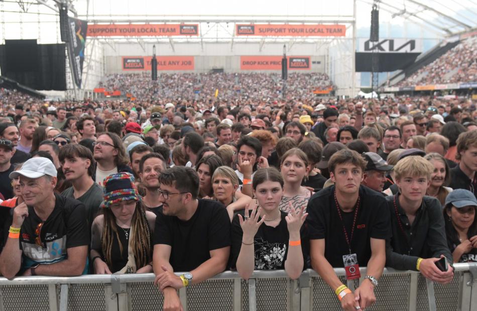 Fans enjoy the Red Hot Chilli Peppers at Forsyth Barr Stadium. Photo: Craig Baxter.