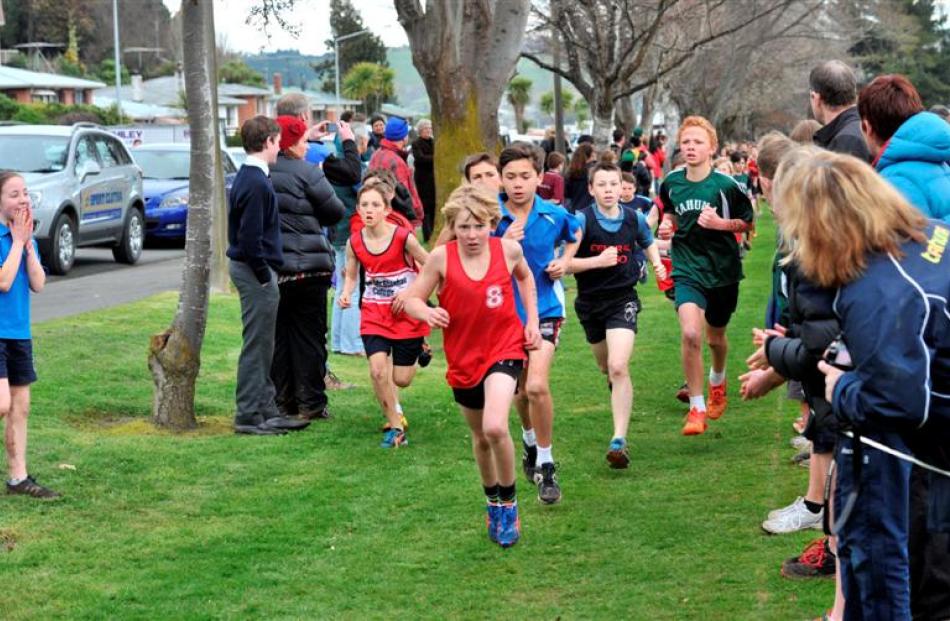 Oliver Walker (11), of Port Chalmers School, leads the boys year 7 race during the early stages.