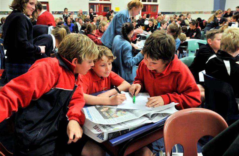 Rosebank School pupils (from left) Connor Smith (13), Logan Bennett (12) and Dominic Grinton (12)...