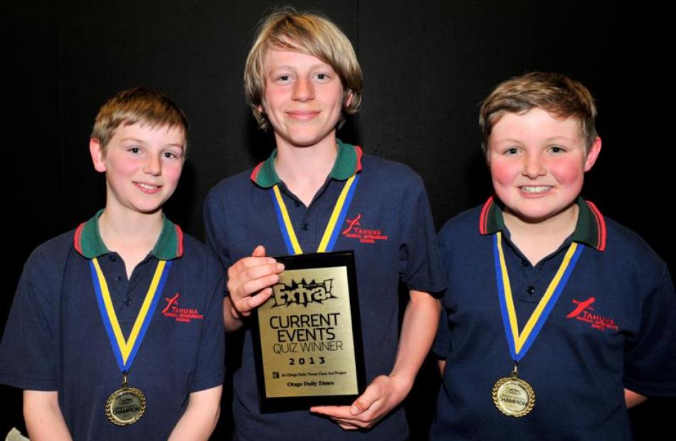 Years 7 and 8 ODT Extra! Otago regional current events quiz winners (from left) George...
