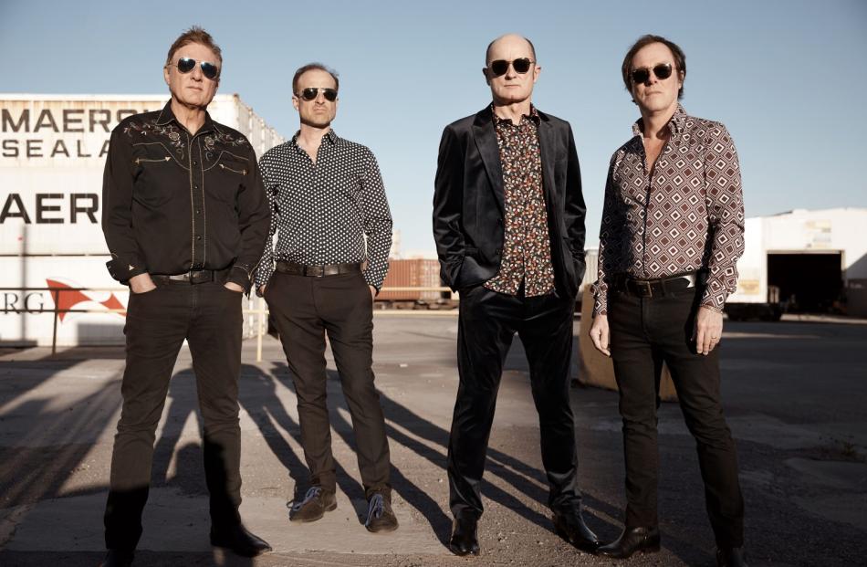 Hoodoo Gurus band members Dave Faulkner (vocals, guitars), Brad Shepherd (vocals, guitars), Rick...