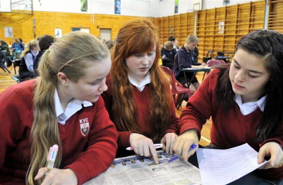 On the case  ...  Kaikorai Valley College pupils (from left) Brooke Thompson (15), Nadia Paine ...