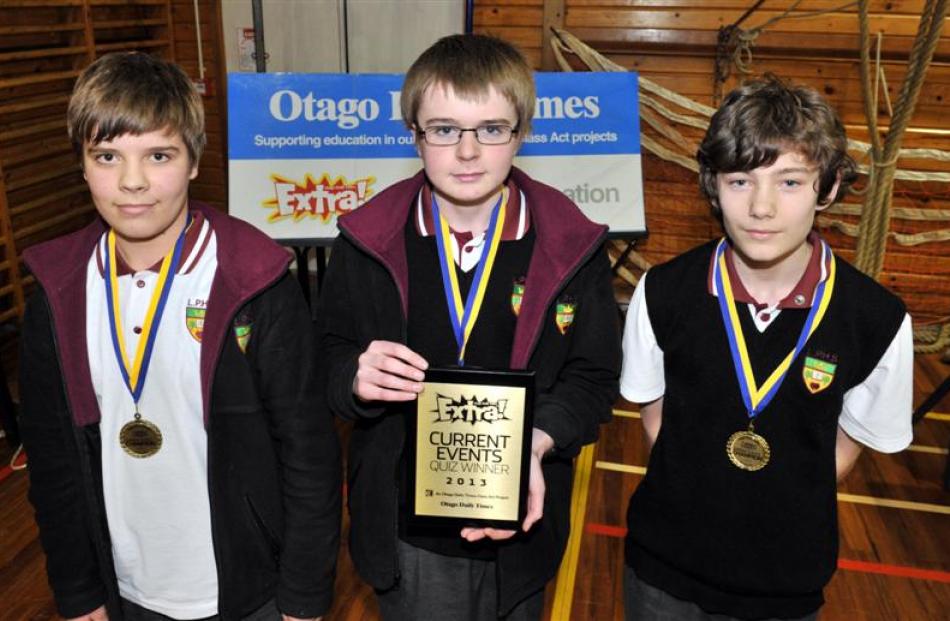Victorious  ...  Logan Park High School pupils (from left) Max Riddle (14), Ben Clayton (14) and...