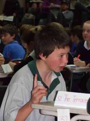 James Officer (13) of  The Terrace School, Alexandra, comes up with the answer.
