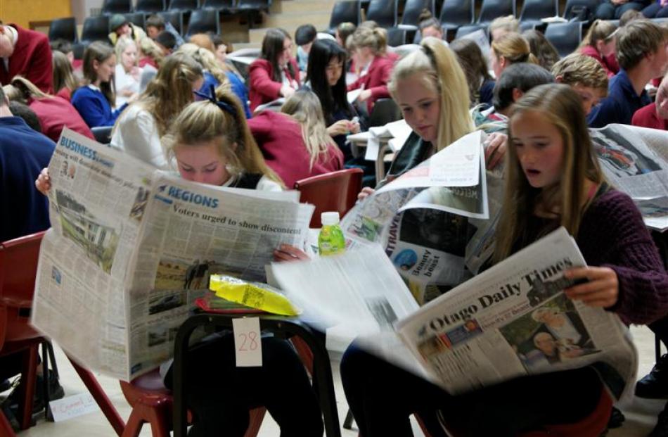 Ayesha Hourston (left, 14), Rosa  Rellis-Cook (13) and Elsie Anderson (13), of Wakatipu High...
