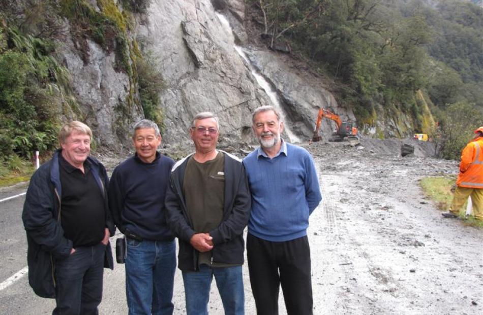 Waiting for the road between Haast and Makarora to reopen at the Diana Falls slip so they can...