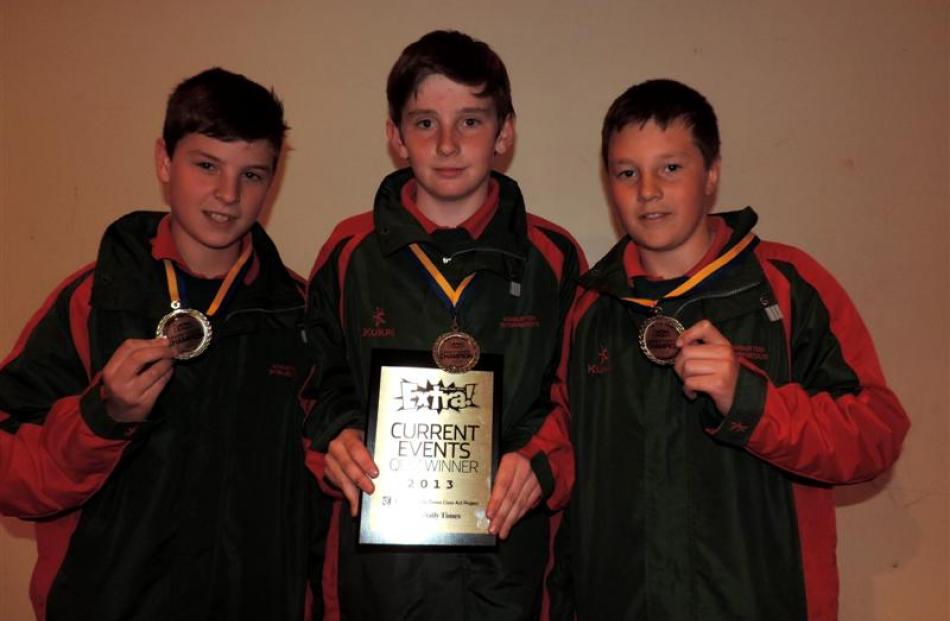 Years 7 and 8 winners are Ashburton Intermediate's team 3 (from left) Matthew Johnson  (12),...