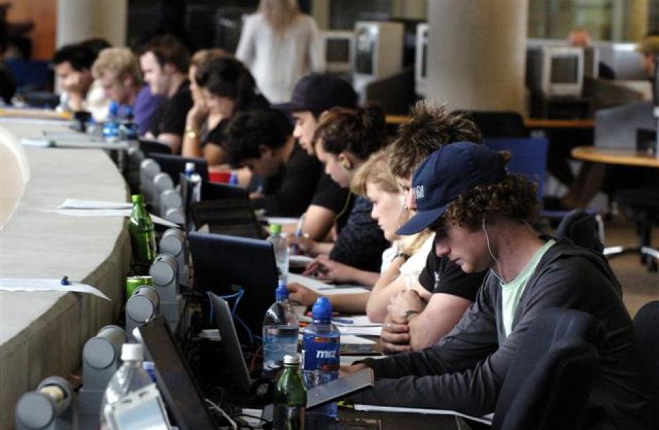 University of Otago students review their year's work in the Information Services building...