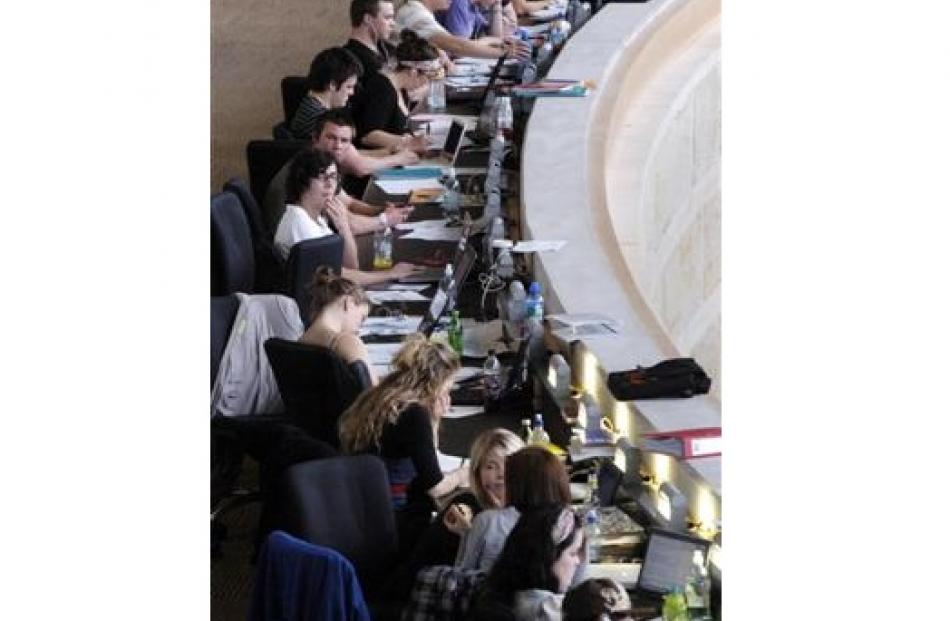 University of Otago students review their year's work in the Information Services building...