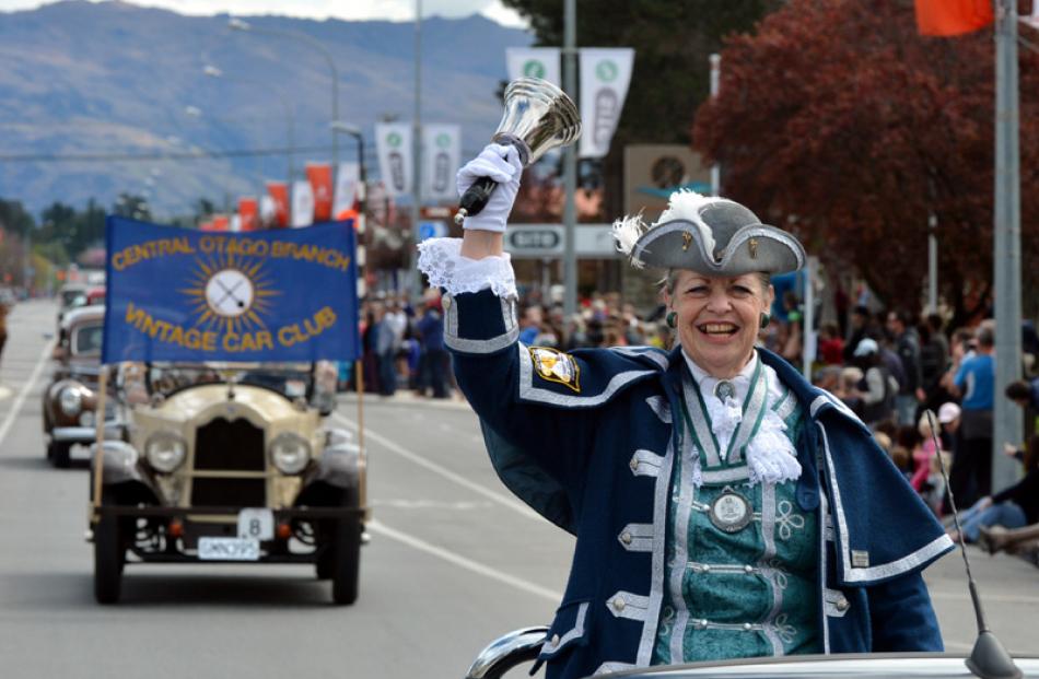National town crier champion Caroline Robinson, of Palmerston North, standing in for her sister,...