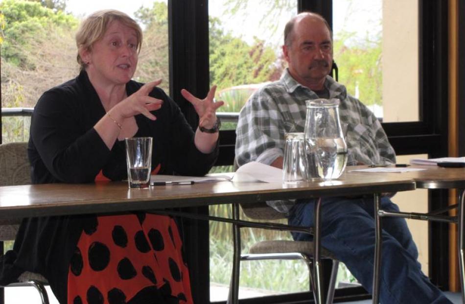 Incumbent Queenstown Lakes mayoral candidate Vanessa van Uden responds to a question from a...
