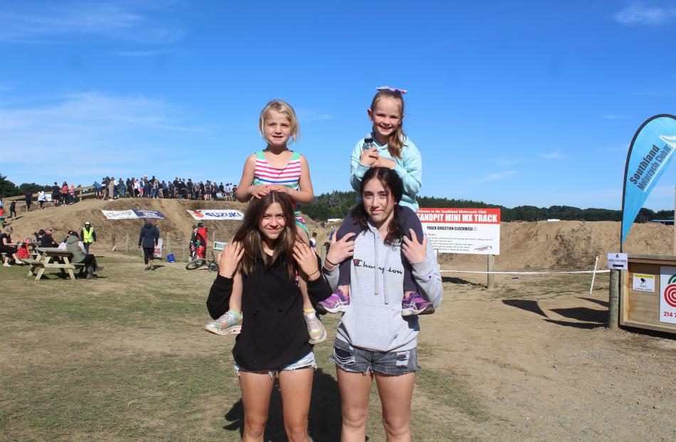 Kasey Goble (left, 14), of Tapanui, and Ada Roskham (6), of Southland, alongside Zakeira Smith ...