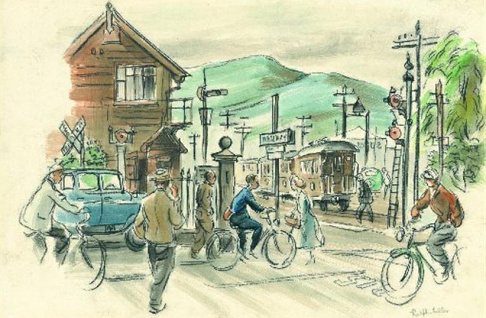 Three of Ralph Miller's works depicting scenes of everyday life on the streets of Dunedin. Images...