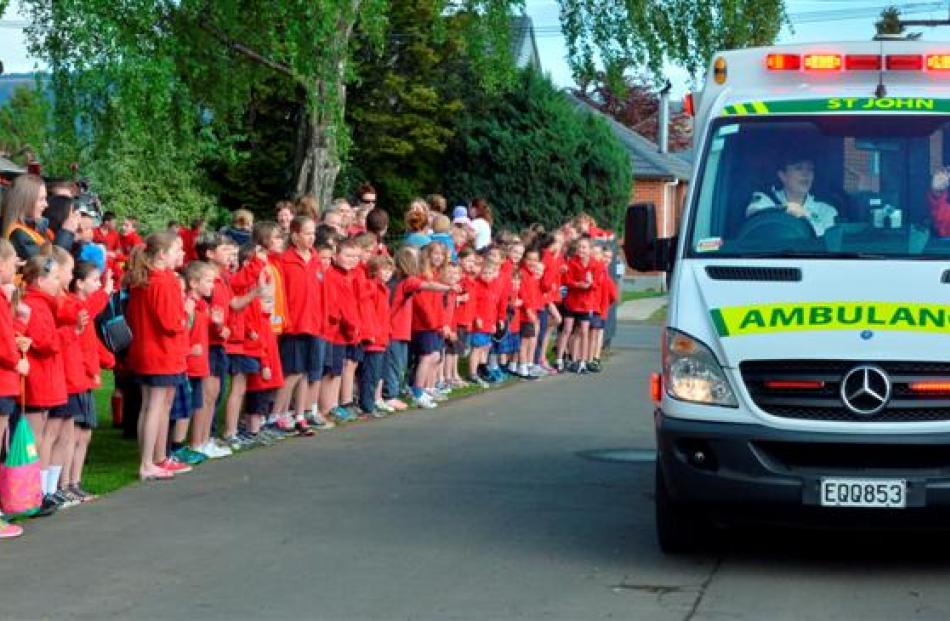 Jaden Grant arrived in a St John ambulance driven by ambulance officer Leeann Smith. Photos by...