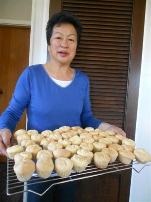 Carolyn King prepares baked red bean sponges.