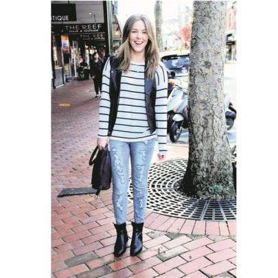 Jess wears a top from Glassons, jeans from Just Jeans, boots from Ruby, with vest and bag from...
