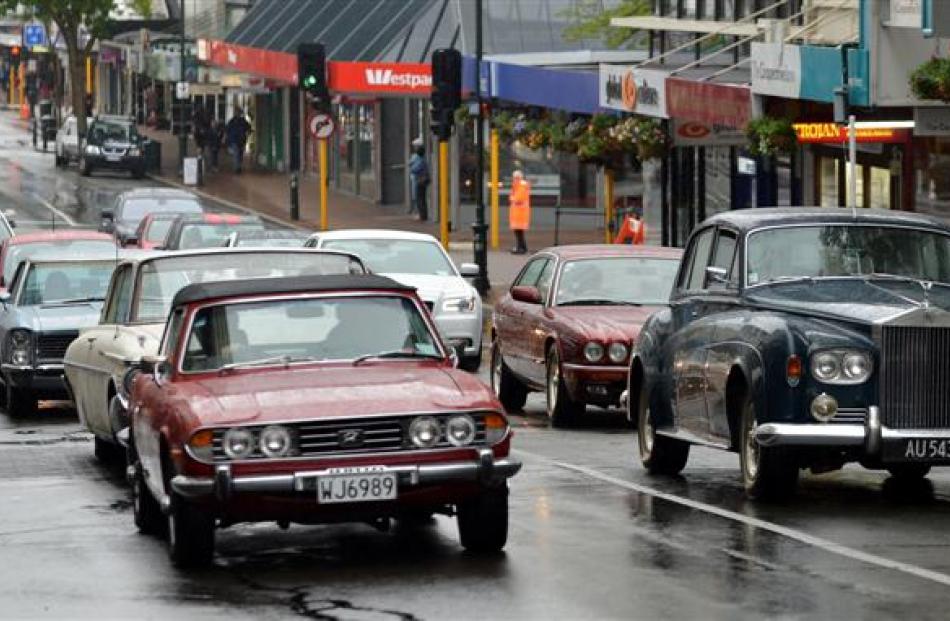 Cars at the Share the Road Parade in Dunedin yesterday. Photo by Peter McIntosh