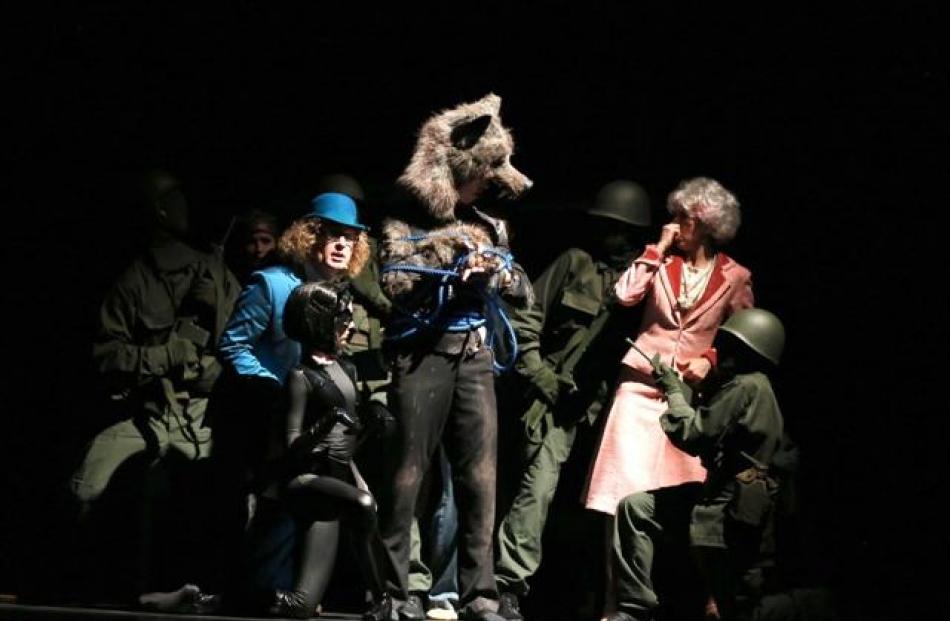 Te Radar narrates as the wolf is captured in RNZB's ballet production of Sergei Prokofiev's <i...