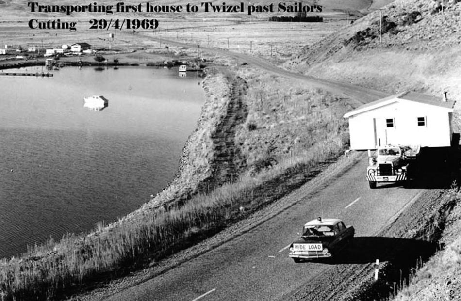 Transporting the first house to Twizel through Sailors Cutting in 1969. Supplied photo