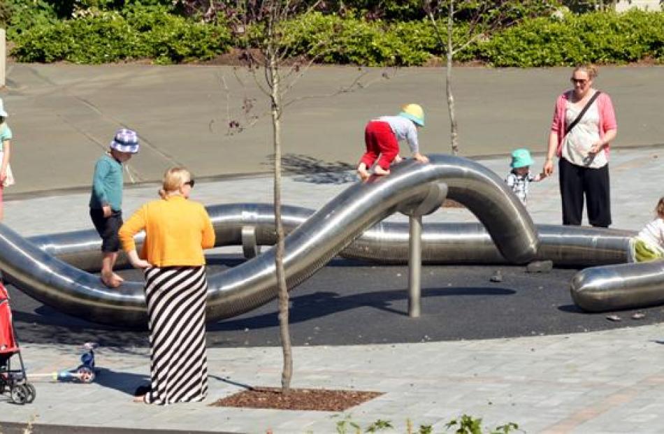 Families explore the new sculpture. Photos by Stephen Jaquiery.