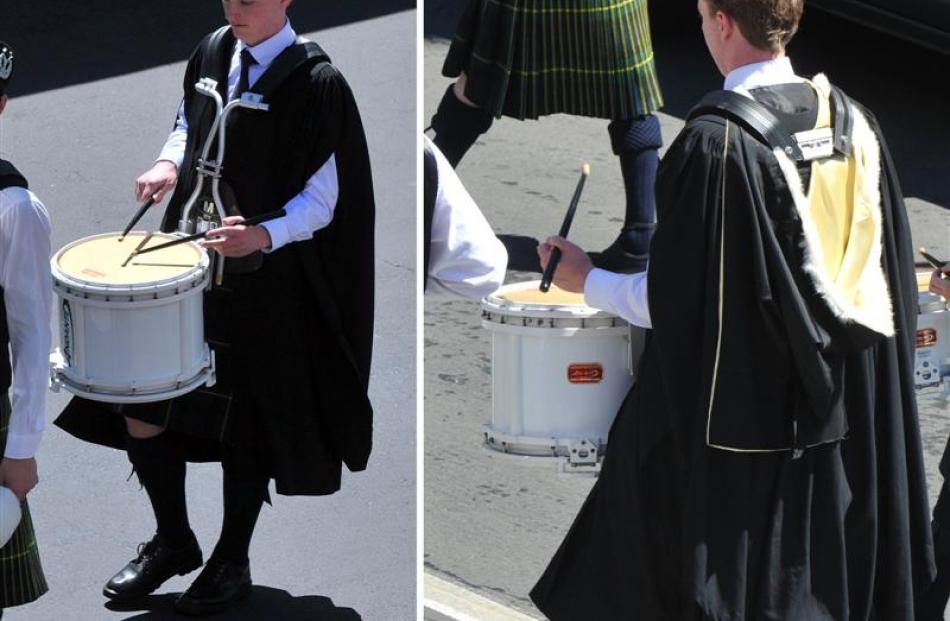 Bachelor of applied science graduand Sam Coutts plays in the City of Dunedin Highland Pipe Band...