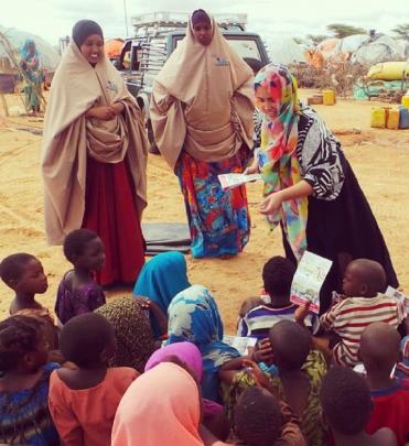 Miss Steel runs a mine risk education session at an internally displaced persons camp in Somalia....