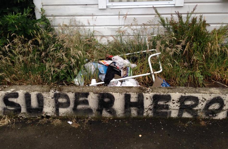 Superhero powers didn't extend to cleaning up this yard in Hyde St.