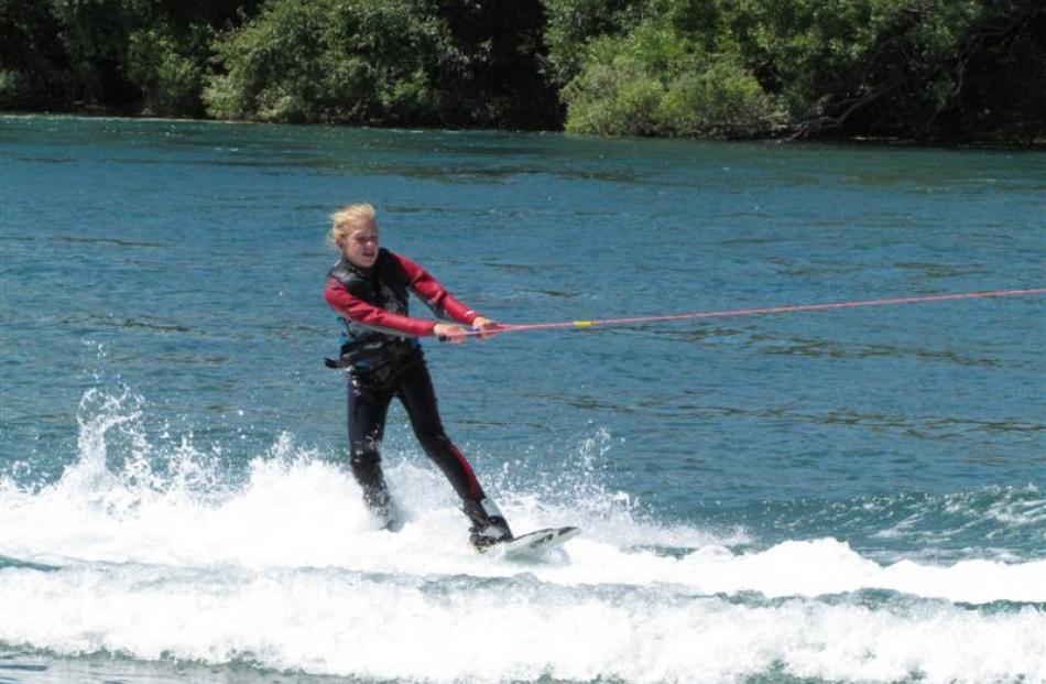 Holly Ludemann (12), from Oamaru, takes to the water on Lake Waitaki.