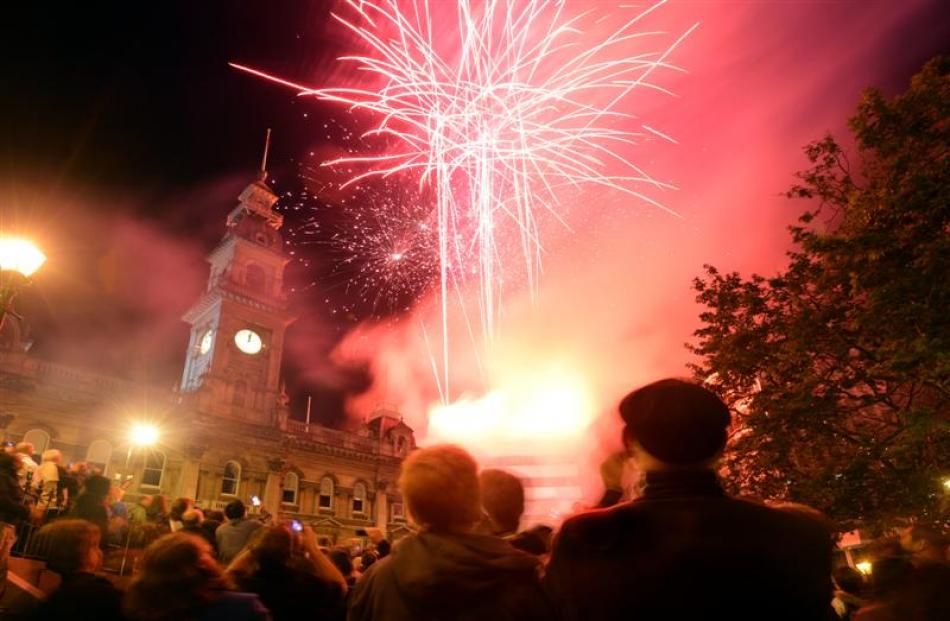 Fireworks light up the Dunedin sky and usher in a new year. Photo by Peter McIntosh.