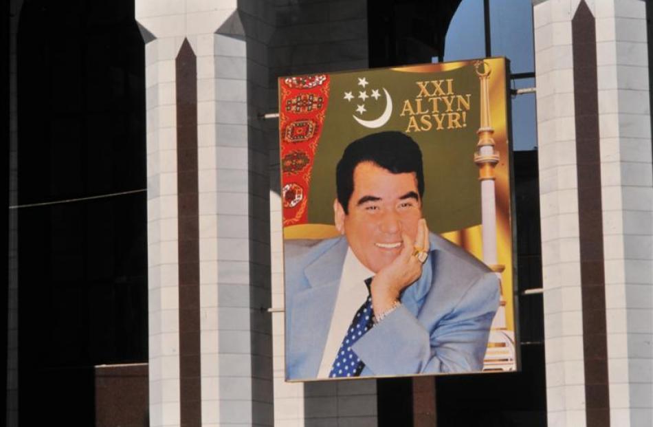 A photo of Saparmurat Niyazov in Turkmenistan.