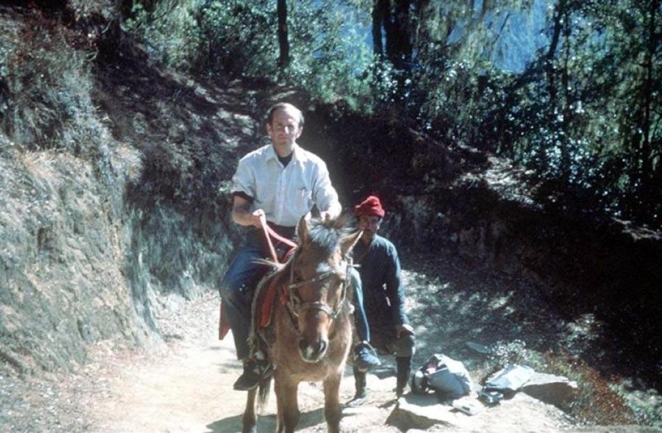David Horne rides  a pony  to Tiger's Nest in Bhutan. Photos by Alistair McMurran.