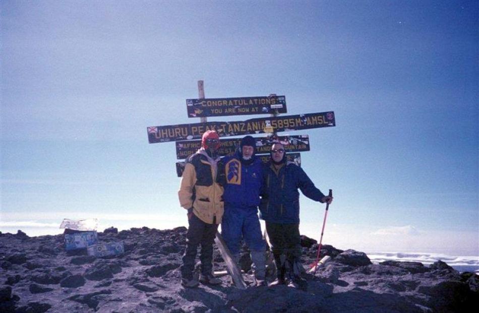Kilimanjaro summit 2009 (from left) Felix Olotu (guide), Alistair McMurran, David Horne.