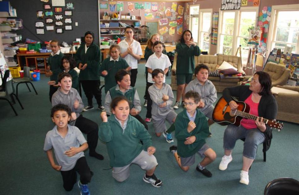 Marlu Reo, of Ohai, leads a kapa haka group comprising the entire roll of St Patrick's Catholic...