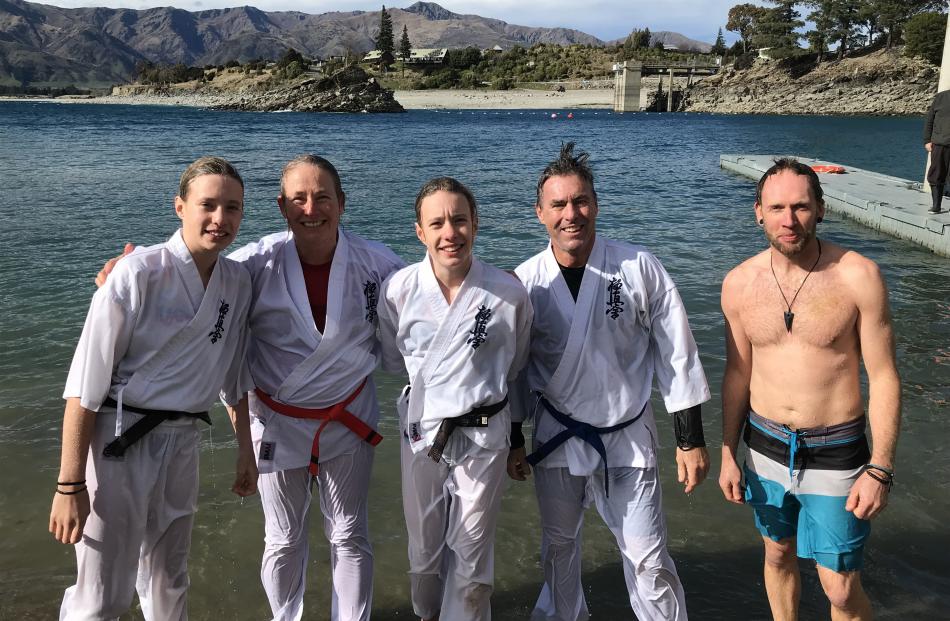 Lake Hāwea Karate Club members Mackenzie, 12, Kaz, Olivia, 12, and Craig Smith, with friend Adam...
