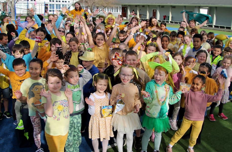 A host of daffy pupils at Balclutha Primary School yesterday. PHOTO: NICK BROOK