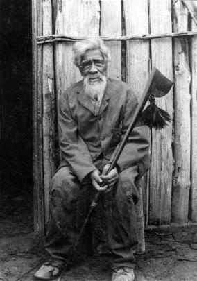 A photograph, taken in much later life, of Maori kaumatua (elder) Haimona Rakiraki, who lived...