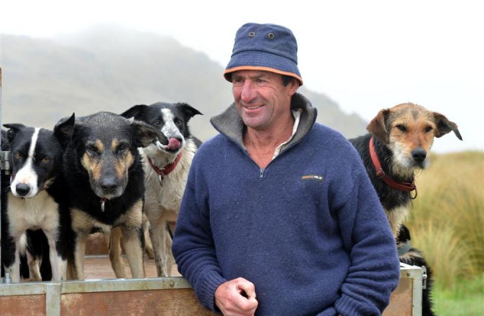 Prominent dog triallist and farmer Neville Hore with his dogs at home on Mt Alexander Station....