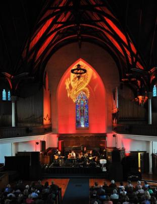 Painting the town red - well Knox Church anyway -  for the Acoustic Church Tour - Dragon in...