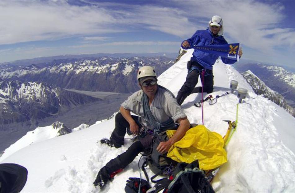 University of Otago expedition leader Dr Nicholas Cullen (left) and Otago surveying graduate Jim...