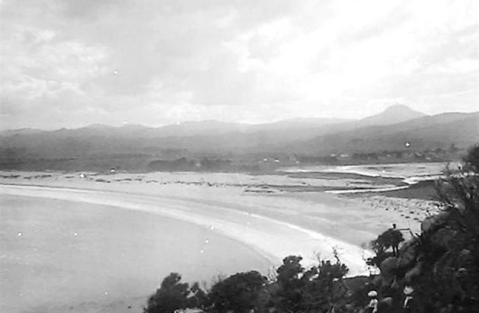 An early photograph of Hawksbury Lagoon, with Waikouaiti in the background. Photo supplied.
