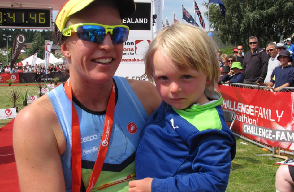 Crawford and son Benjamin, after finishing.