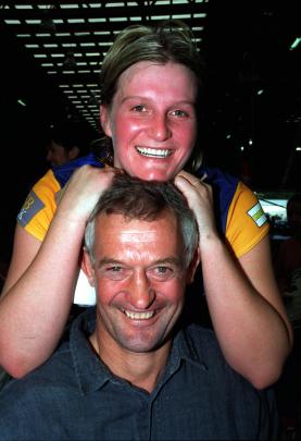 Belinda Colling and father Don after an Otago Rebels netball game in Dunedin in 1999.