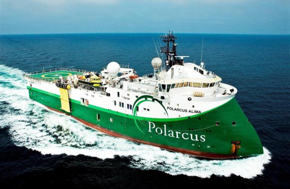 The distinctive Polarcus Alima which was conducting a seismic hydrographic survey of the seabed...
