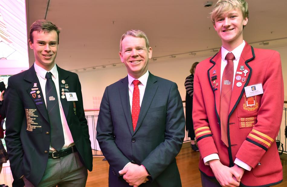 Waitaki Boys’ High School pupils Ben O’Sullivan (left) and Dominic Walsh pose with Prime Minister...