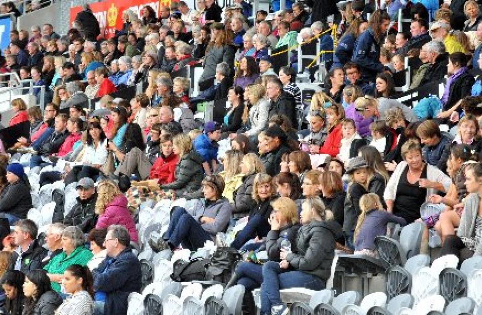 The crowd watch the performances at Forsyth Barr Stadium on Saturday.