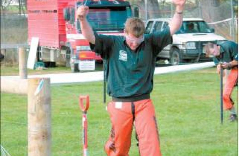 We have a winner: Otautau’s Willy Buchanan ( 30 ) wins the fencing section of the competition.