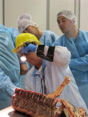 Finegand meat master grader Viv Uren shows the techniques she uses to grade prime cuts of meat to...