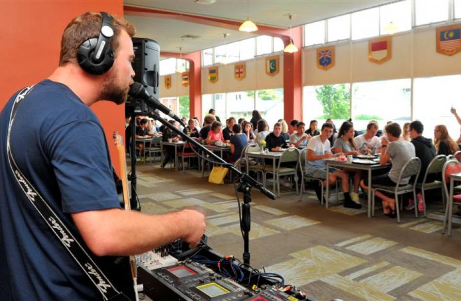 Ollie Cameron, with the stage name Oleh, plays to Arana College residents in the hall, at the...
