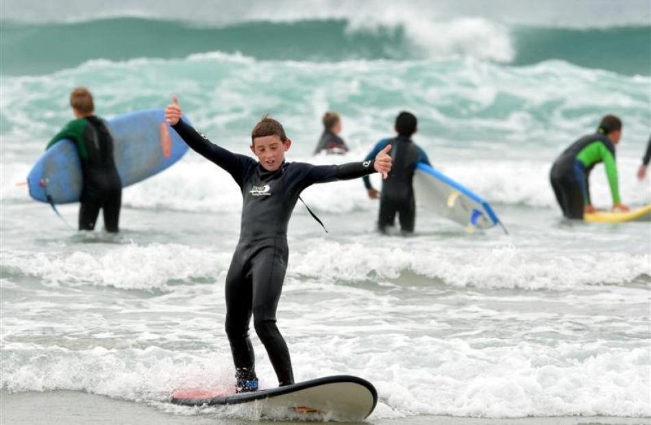 Jonnie Powell also learning to surf yesterday.