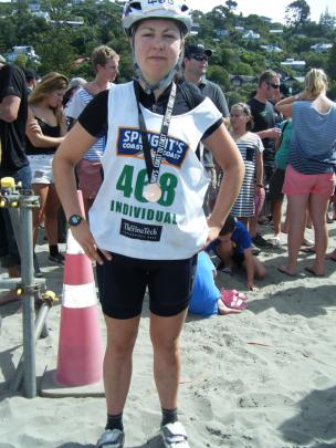 Fiona Dowling, of Alexandra, open women's 2-day winner at the finish at Sumner on Saturday.